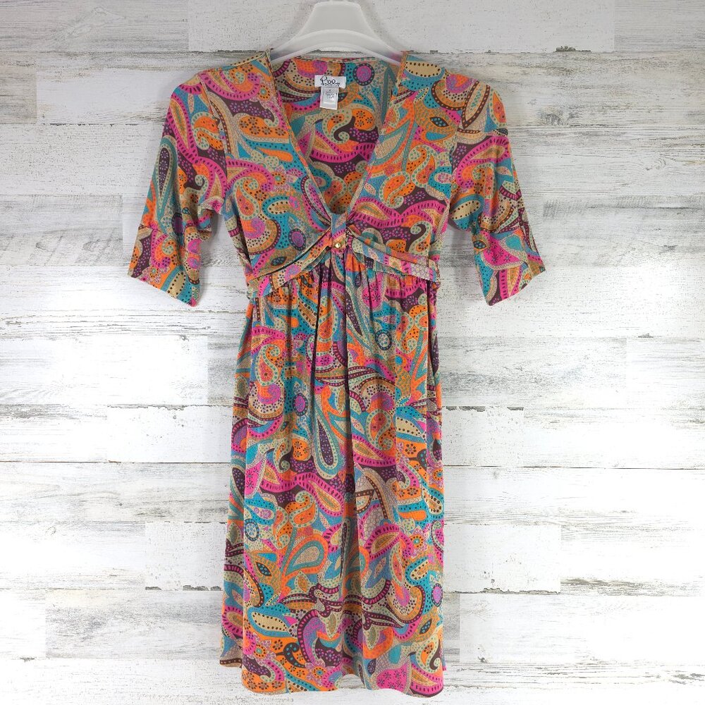 VINTAGE LILLY PULITZER DRESS SILK ORANGE BLUE PINK PAISLEY TIE BACK RETRO SIZE 6
